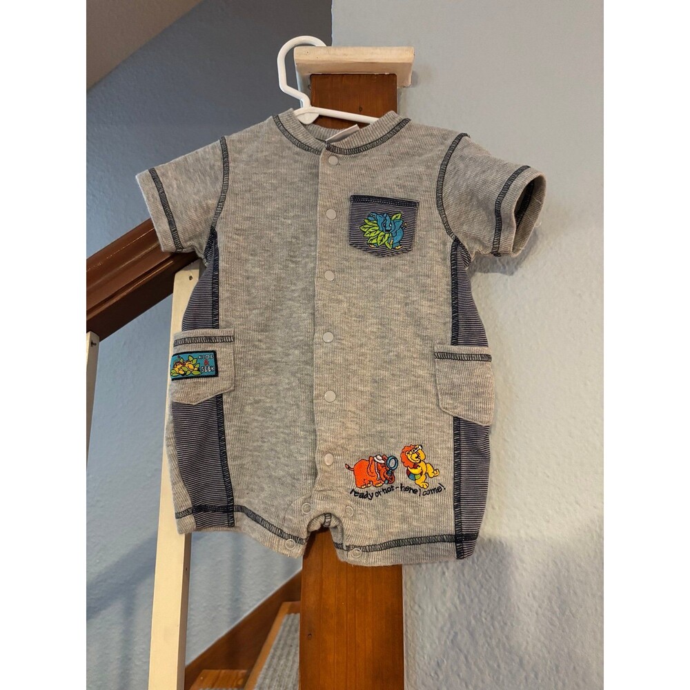 Vtg y2k 6/9 mths romper safari elephant lion giraffe animals first moments